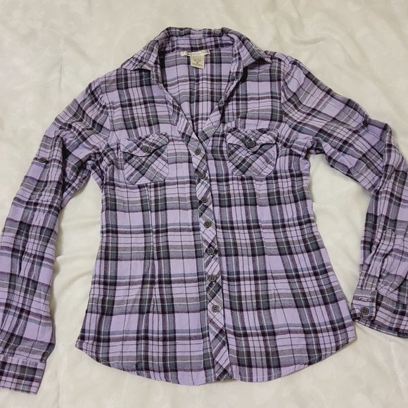 Y2K Charlotte Russe Medium Plaid Flannel Long Sleve Button Down Shirt Pockets! - Picture 1 of 11